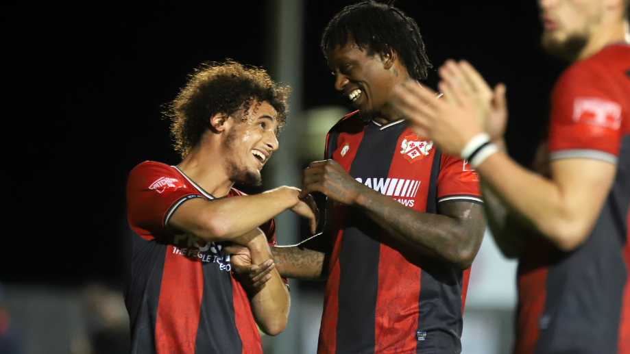 Nile Ranger (right) celebrates scoring for his latest club Kettering Town