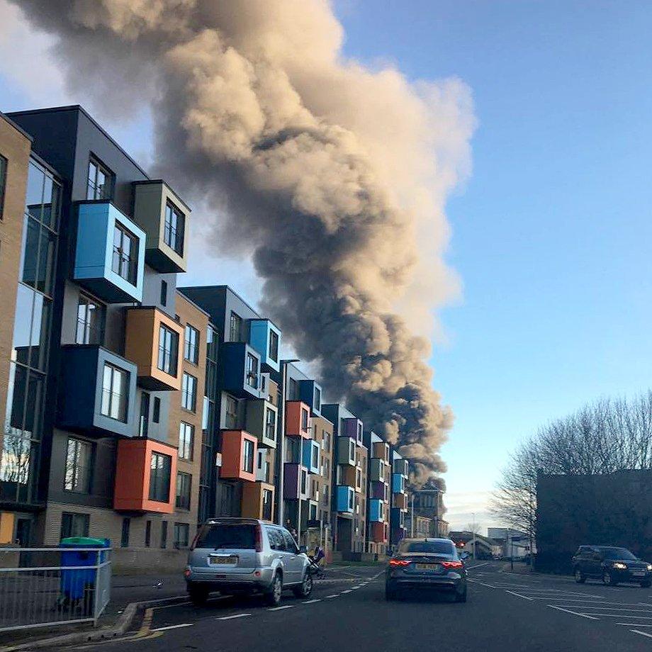 View of Glasgow scrapyard fire