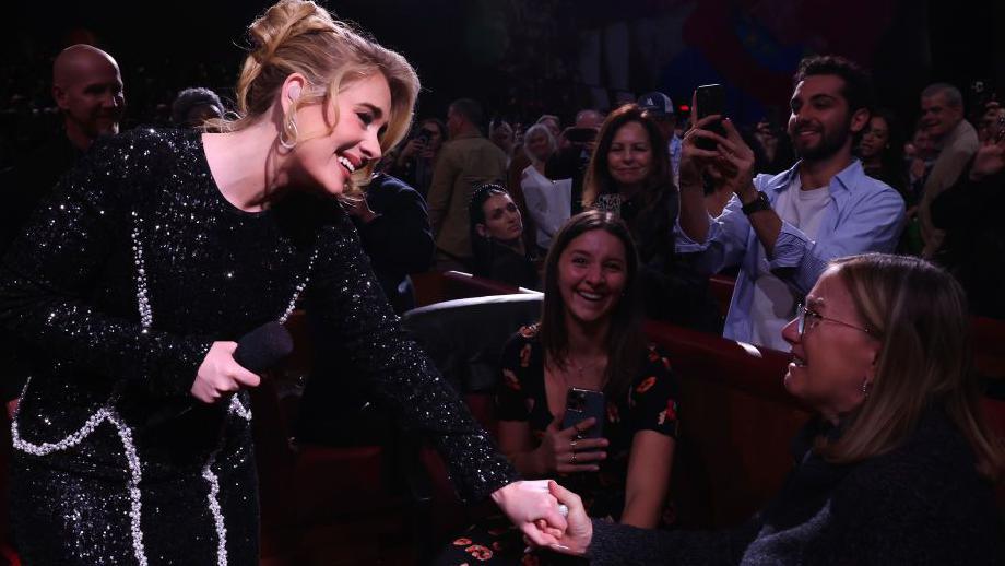 Adele performs in the audience during "Weekends with Adele" at The Colosseum at Caesars Palace on January 26, 2024 in Las Vegas, Nevada.
