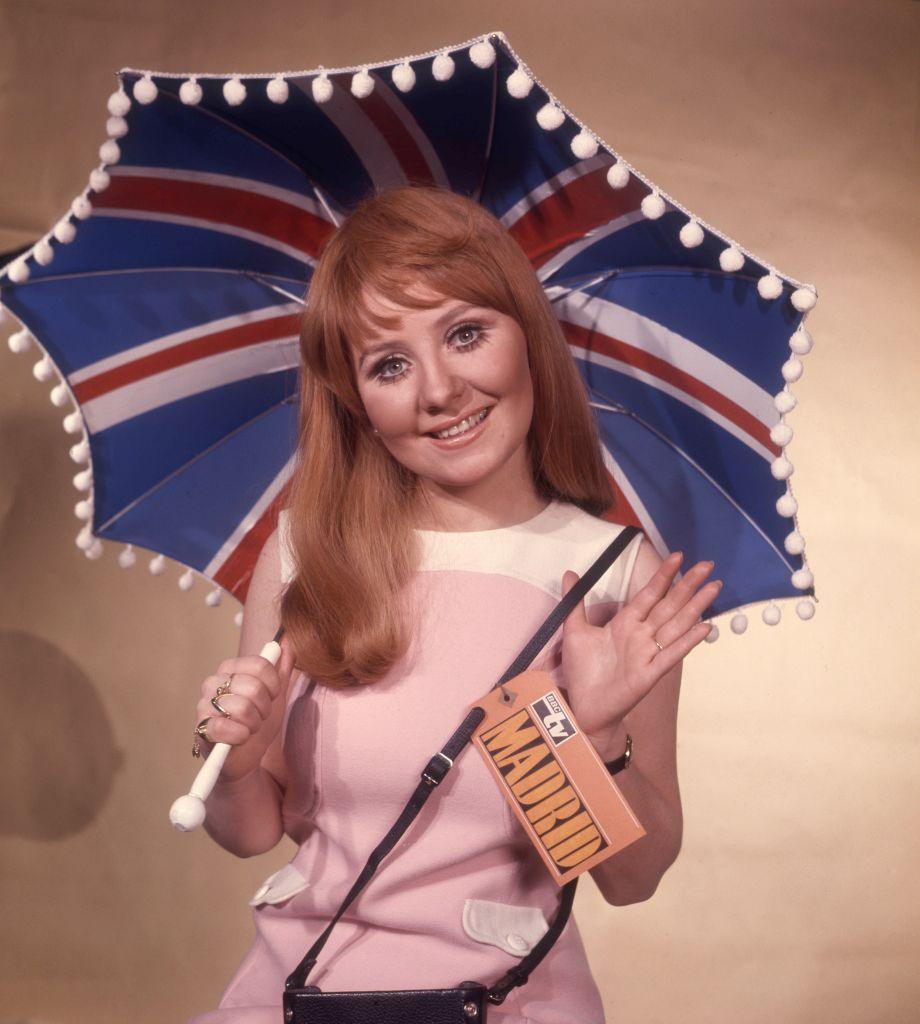 Lulu stands under a Union flag umbrella as part of the promotional campaign for her 1969 Eurovision Song Contest entry