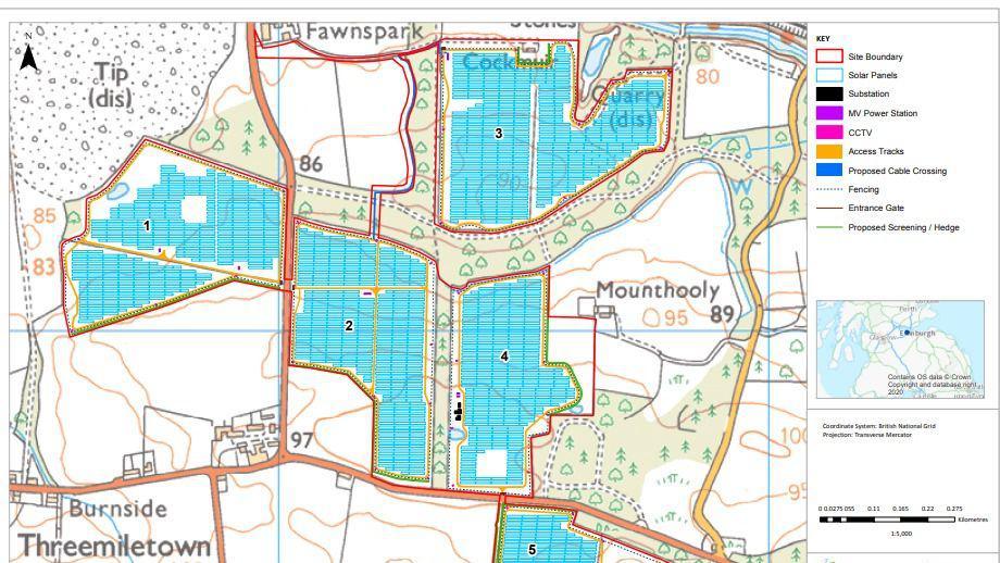 A map which shows the plans for the solar farm. 