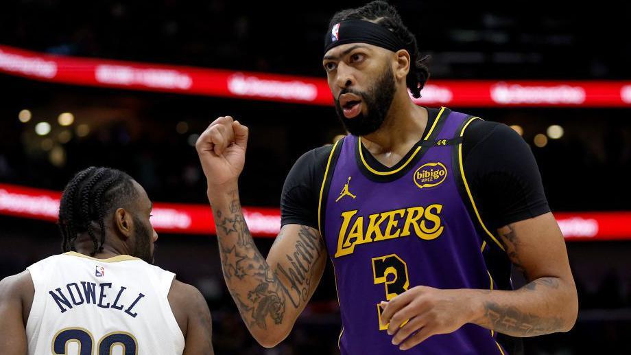 Anthony Davis of the Los Angeles Lakers in action against the New Orleans Pelicans during an NBA game. 