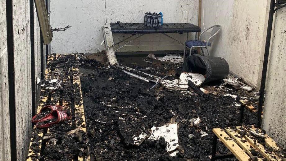 Fire damaged changing room at club