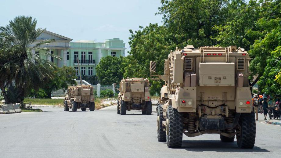 MSS armoured vehicles drive down the street during a deployment near the National Palace, in the city centre of Port-au-Prince, Haiti, in this file photo from 17 July 2024