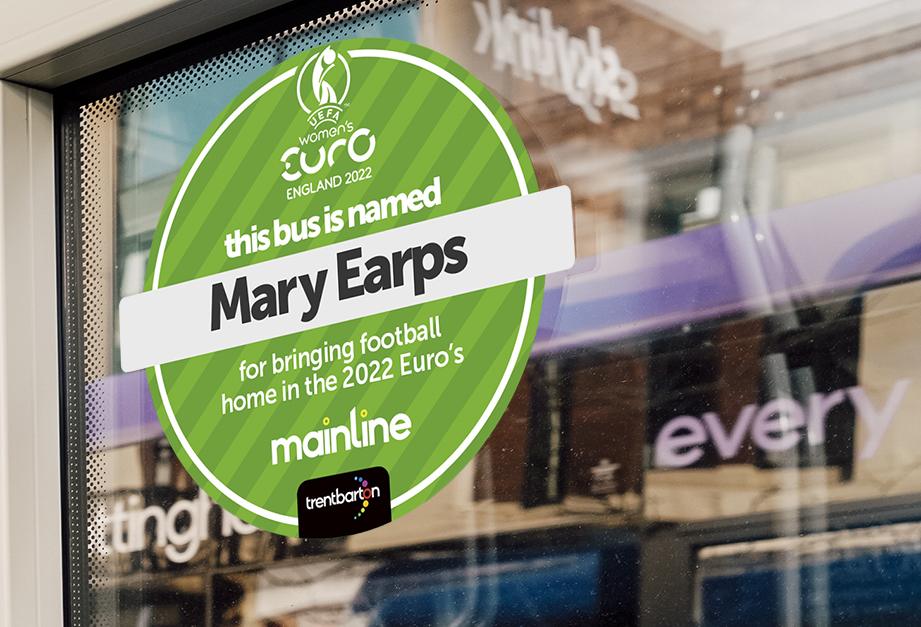 A sticker on a bus named after England goalkeeper Mary Earps