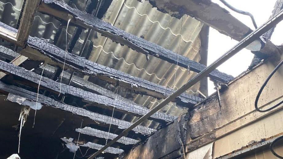 Fire-damaged roof at clubhouse