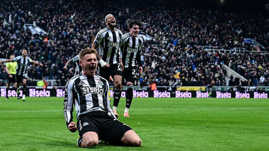 Harvey Barnes slides on his knees celebrating his winner against Leeds