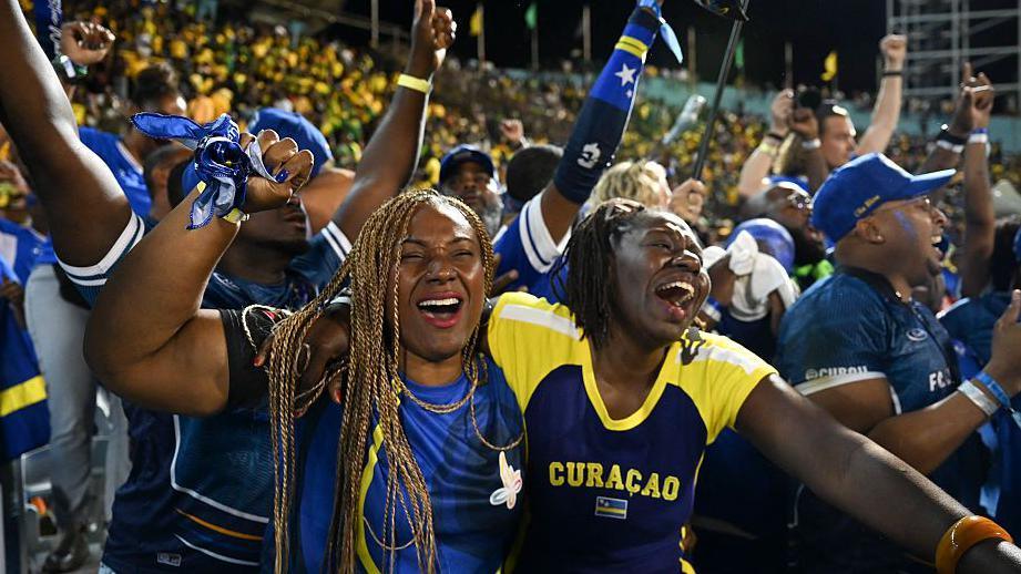 Curacao fans celebrate in Jamaica