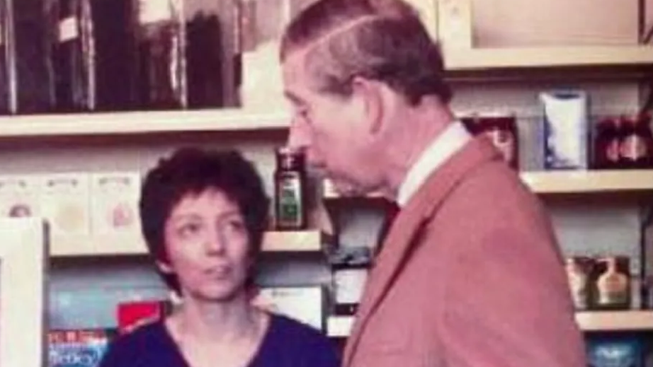 The then Prince Charles with a member of staff from Hesket Newmarket Community Shop inside the store.