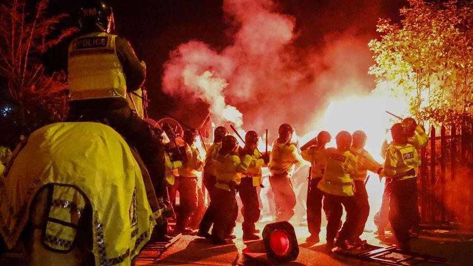 Police officers outside the match on 1 December 