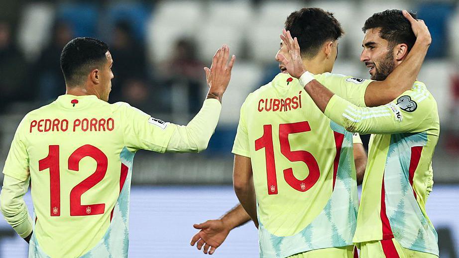 Spain celebrate a goal