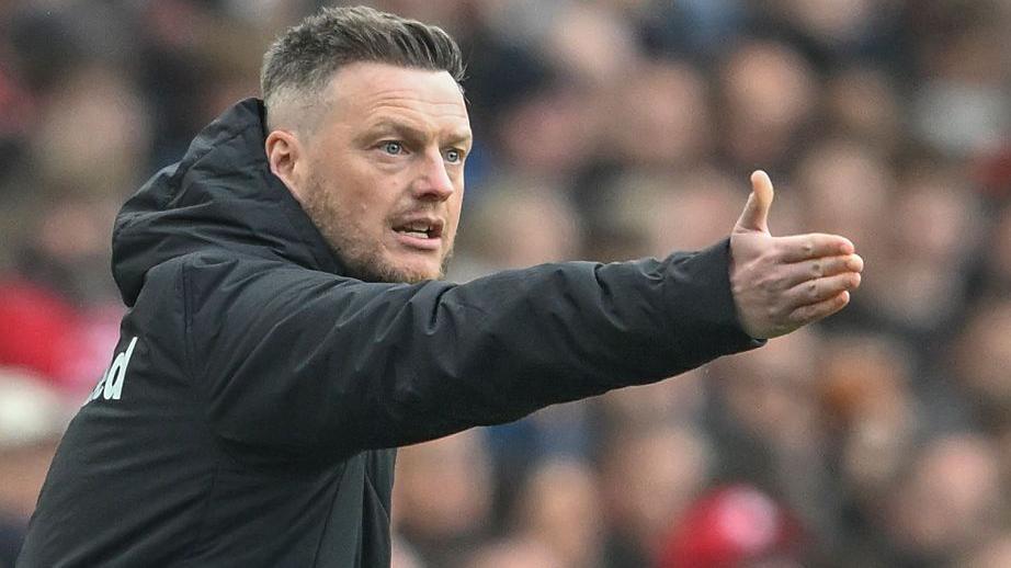 Middlesbrough manager Kim Hellberg gestures during the Championship play-off against Southampton at the Riverside Stadium in Middlesbrough