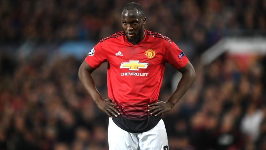 Romelu Lukaku of Manchester United during the Champions League match between against Barcelona