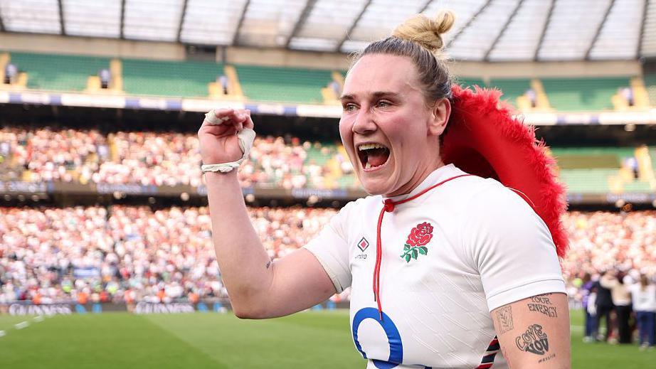 England's Meg Jones celebrates