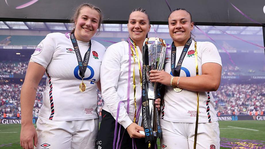 England trio Morwenna Talling, Lilli Ives Campion and Maddie Feaunati