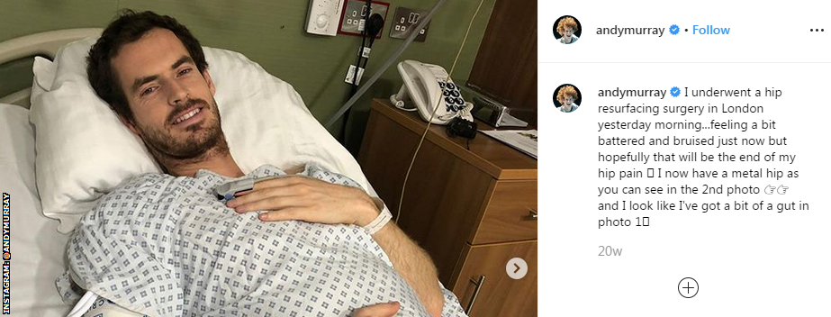An Instagram post showing Murray in a hospital bed