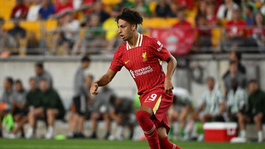 Kaide Gordon of Liverpool in action during the pre-season friendly against the Real Betis at Acrisure Stadium