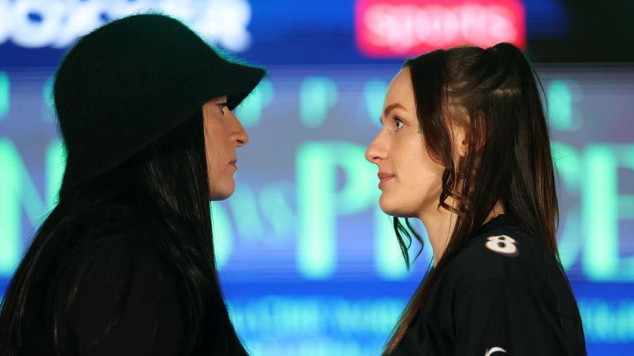 Karriss Artingstall faces off with Raven Chapman at a news conference