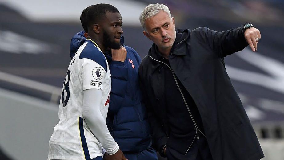 Jose Mourinho issuing instructions to Tanguy Ndombele