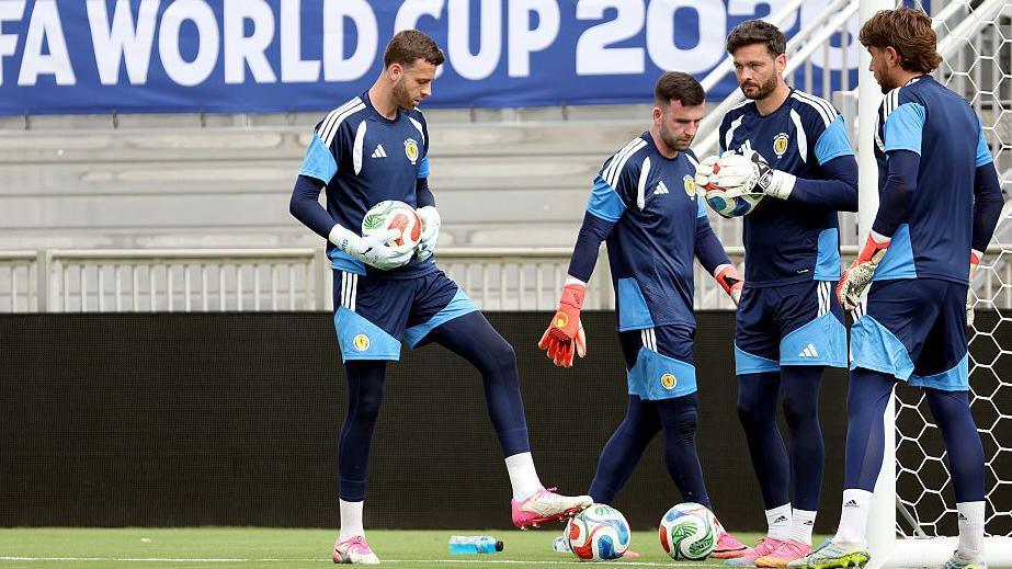 Scotland's Angus Gunn, Liam Kelly and Craig Gordon