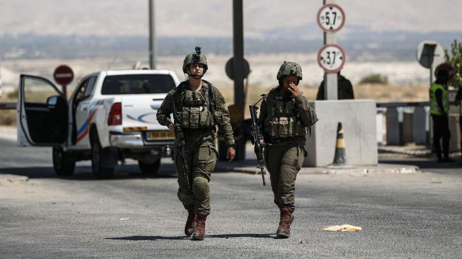 Israeli forces investigate at the site after a truck driver opened fire at King Hussein (Allenby) Bridge crossing between Jordan and the West Bank on September 08, 2024, near Jerico