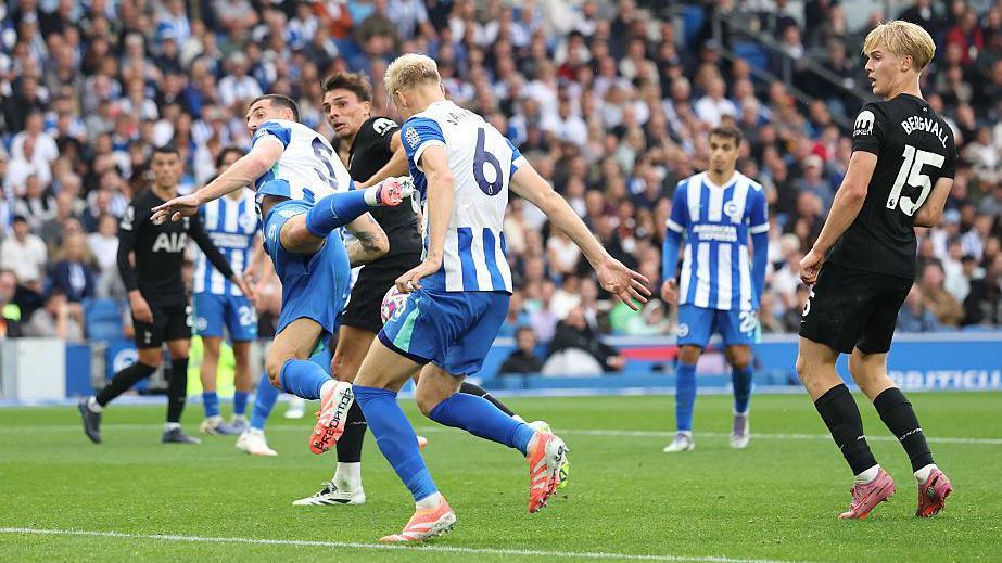 Jan Paul van Hecke scores an own goal against Tottenham