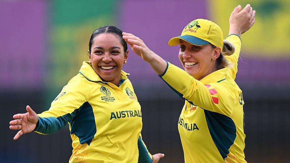 Alana King (left) and Ash Gardner celebrate a wicket