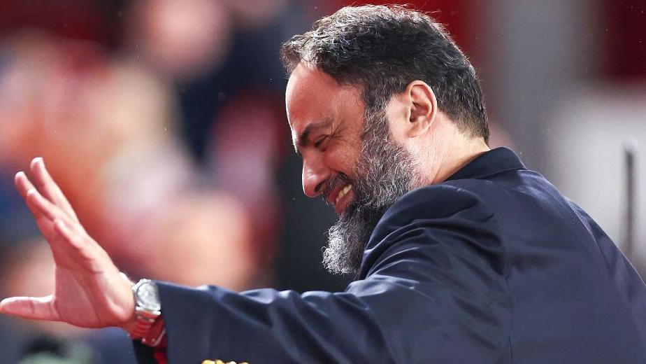 Marinakis at the City Ground in 2024, with Forest taking on Manchester United in the FA Cup