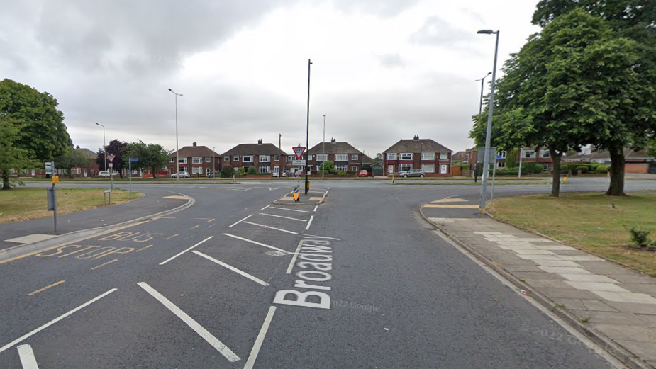 looking down Broadway towards Laceby Road, a dual carriageway.