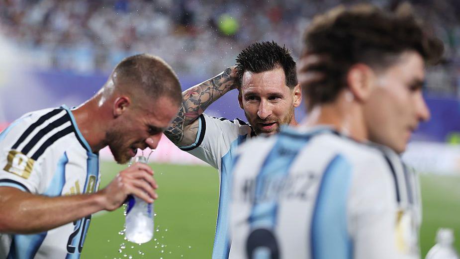 Lionel Messi and his Argentina team-mates