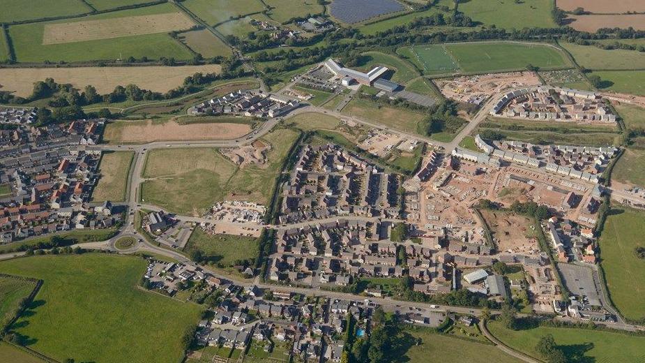 An aerial picture of Cranbrook showing houses and fields