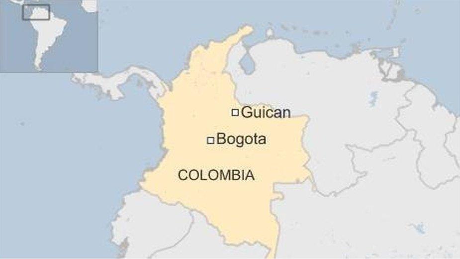 Map of Colombia showing Bogota and Guican province