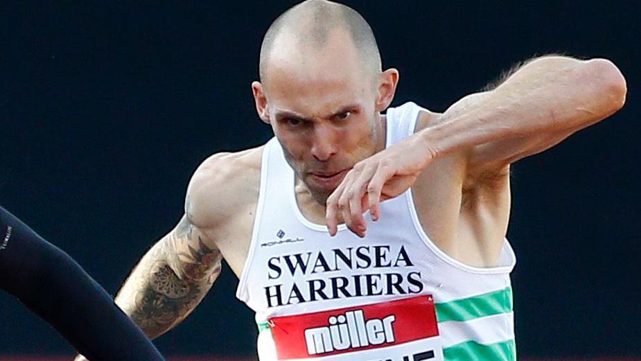 Dai Greene in action at the 2019 British Athletics Championships in Birmingham