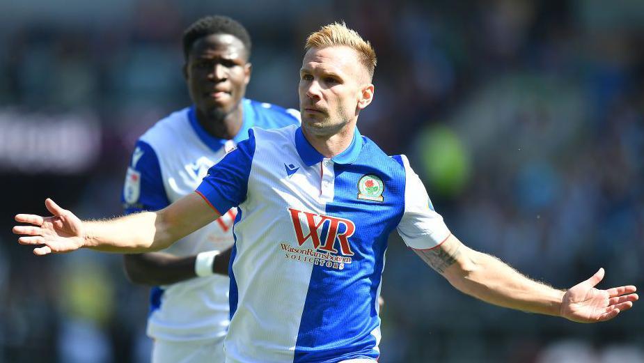 Andreas Weimann celebrates equalising for Blackburn Rovers against Burnley at Turf Moor