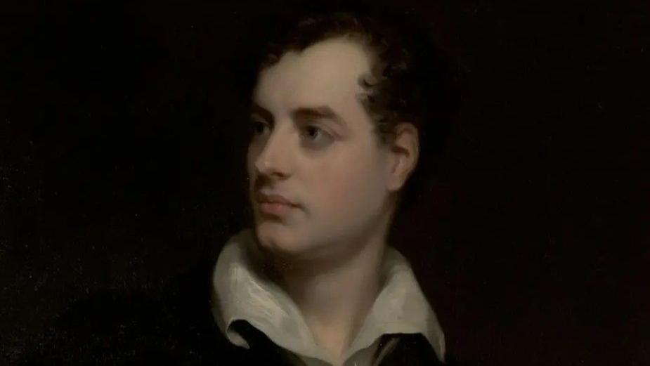 A painting of Lord Byron on a black background 