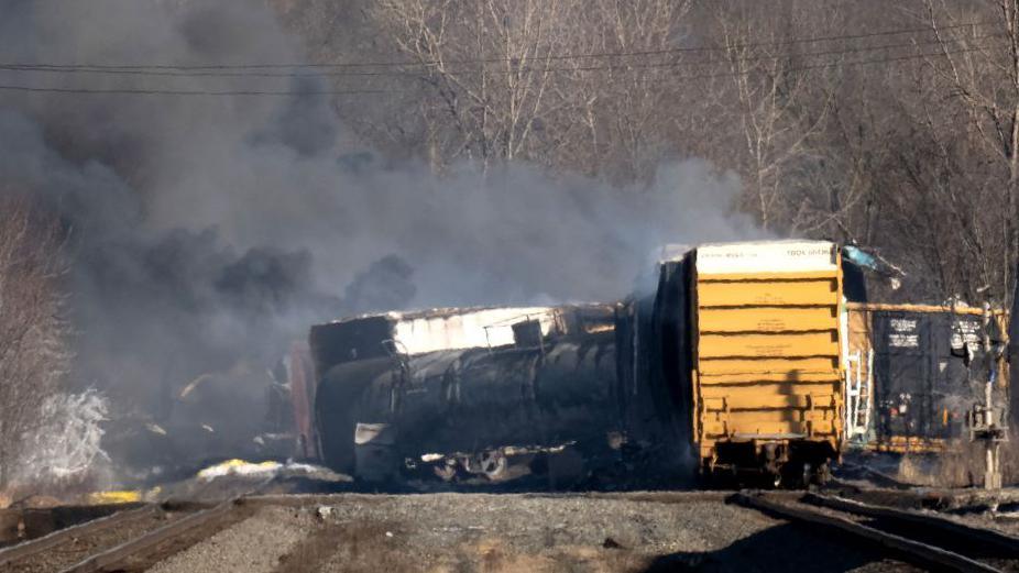 Derailed train in East Palestine in February 2023