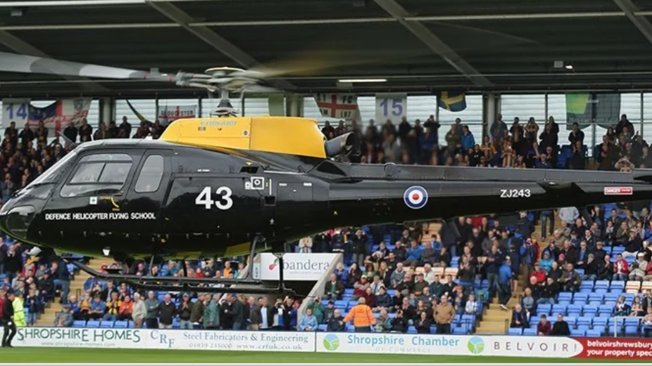 Helicopter on football pitch