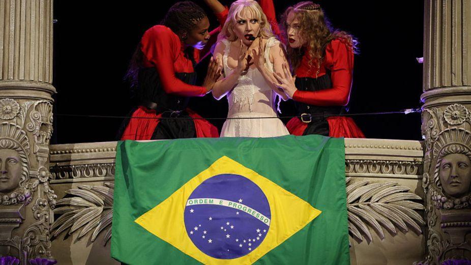 Lady Gaga (C) performs during a free mega concert at Copacabana beach in Rio de Janeiro, Brazil, 03 May 2025.