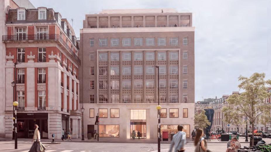A computer generated image of 1 Hanover Square showing the extension on the roof of the building.