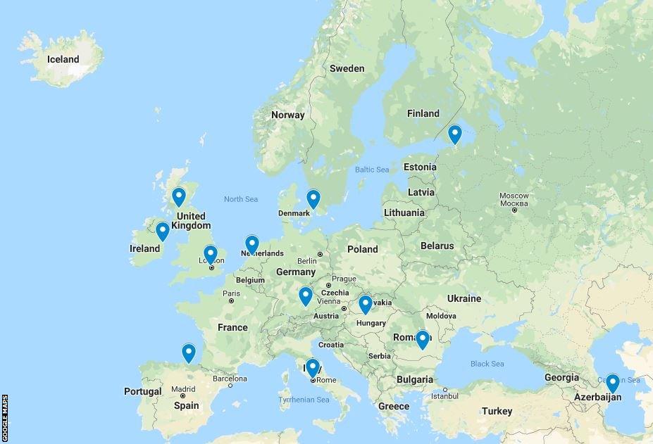 Euro 2020 map showing where matches will be held