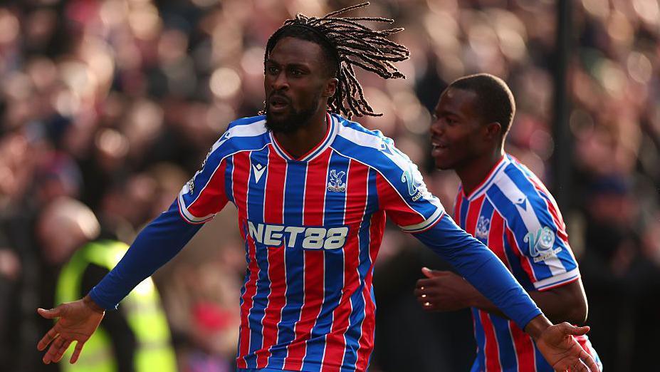 Evann Guessand celebrates scoring for Crystal Palace against Wolves