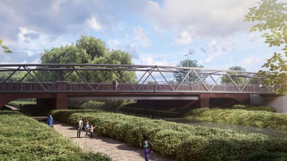 An artist's impression of a new bridge spanning the River Kennet.