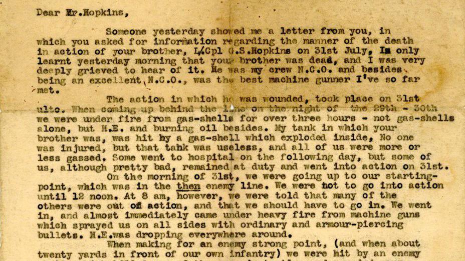 A typed letter on yellowing paper