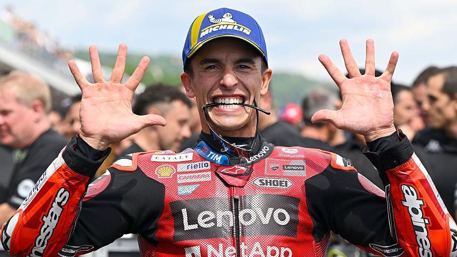 Marc Marquez celebrates after Sunday's race