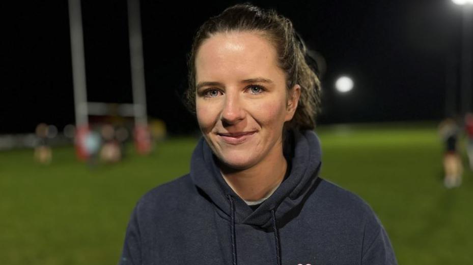 Women's rugby player Allegra Sloot at a training ground in Cambridge