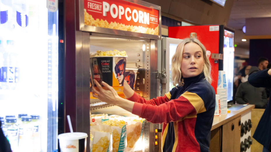 Brie Larson served popcorn at the cinema