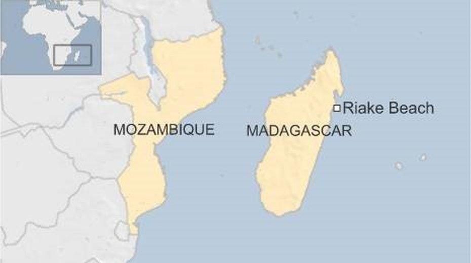 Map showing Riake Beach in eastern Madagascar, where suspected MH370 debris was found in June 2016