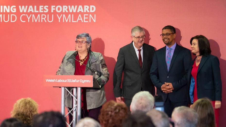 From left: Carolyn Harris, Mark Drakeford, Vaughan Gething, Eluned Morgan