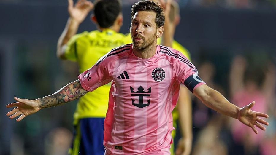 Lionel Messi celebrating scoring against Nashville.