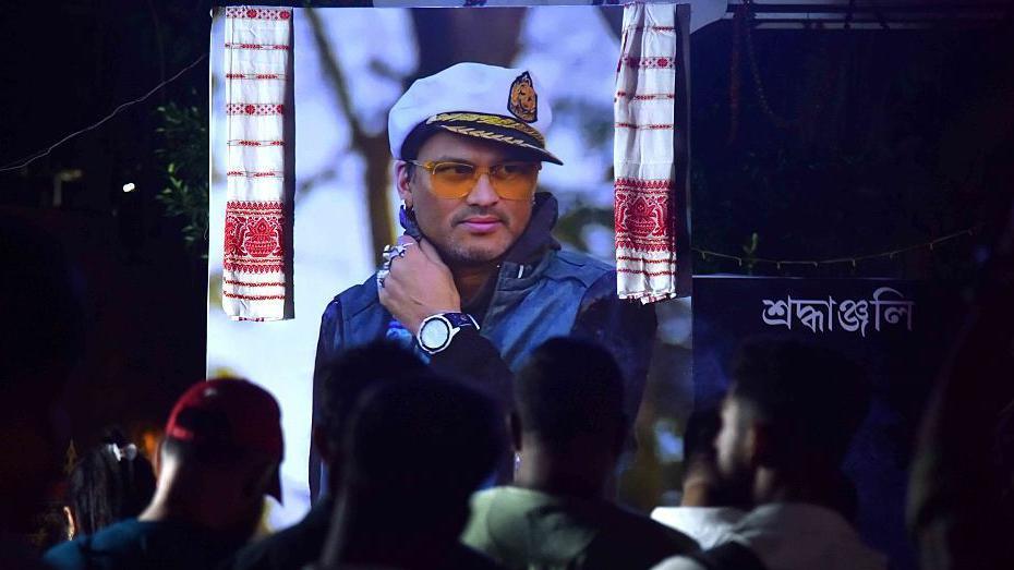 Fans gather to pay tribute to the portrait of singer-composer Zubeen Garg in Nagaon District of Assam